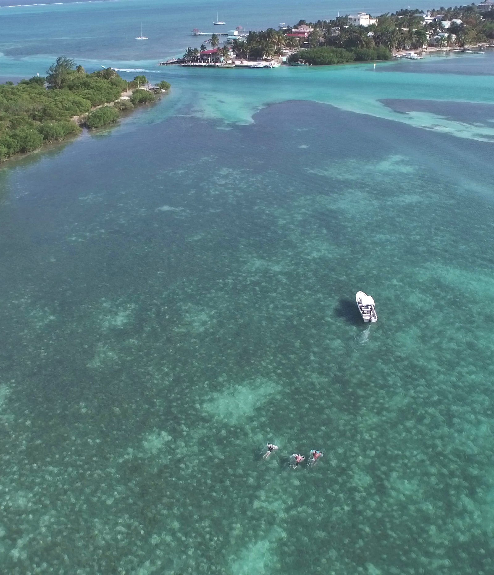 boat towing subwing drone view caribbean
