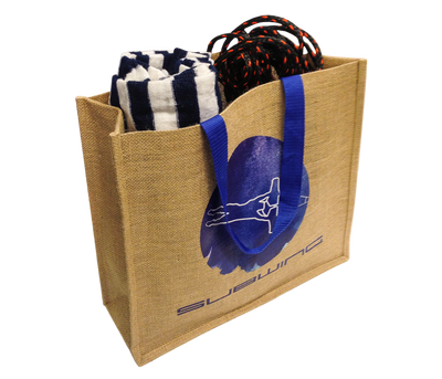 Filled jute beach bag with Subwing logo