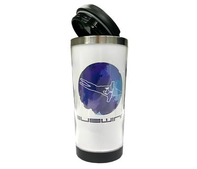 Subwing thermal travel mug open with blue logo
